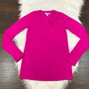 Lilly Pulitzer Sweater XS Hot Pink Bow Crew Neck